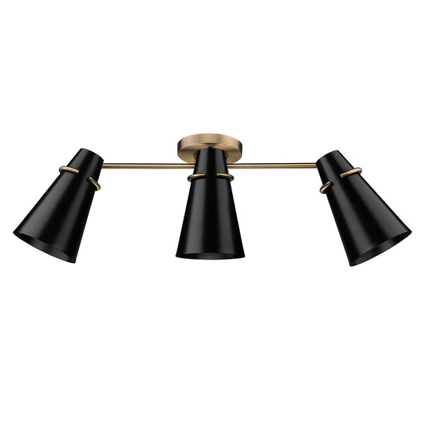 Reeva Black and Modern Brass Three-Light Semi-Flush Mount, image 4